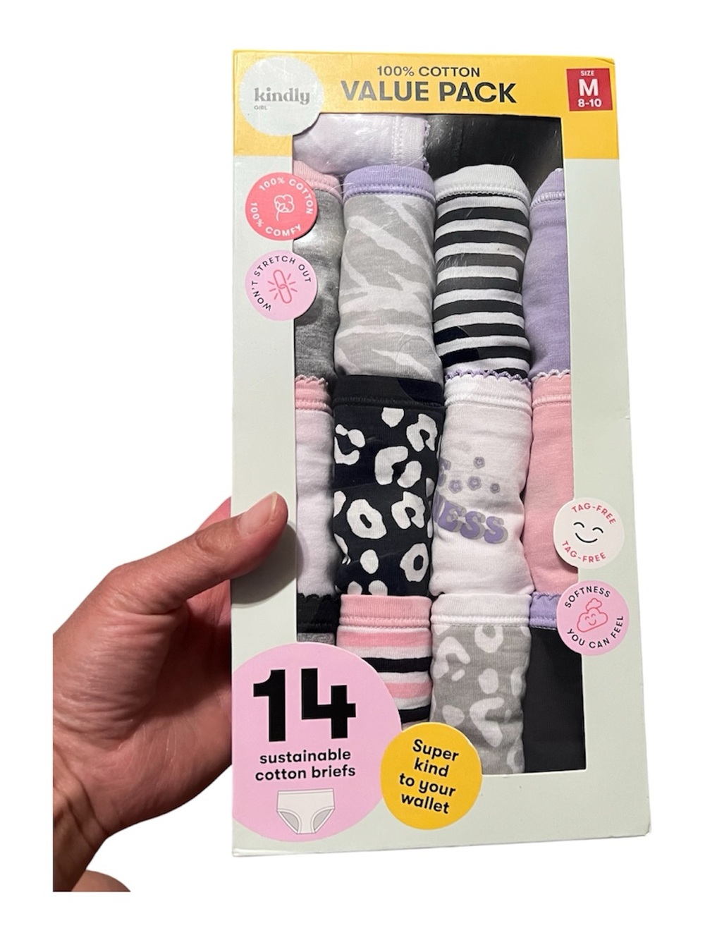 NIB Kindly Yours Girl's Cotton Brief Underwear, 14-Pack, Size Medium